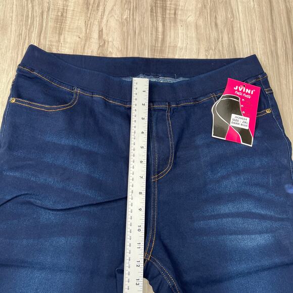 Jvini Women's Denim Capri Stretch Pull On  Jeans Dark Blue Wash Size 2XL - Picture 4 of 9